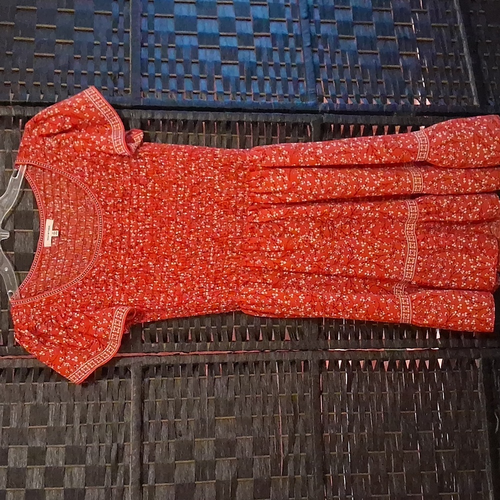 Max Studio Red Puff Sleeve Ruffled Sundress